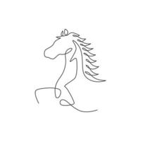 dibujo de línea continua única de la identidad del logotipo de la empresa de caballos elegantes saltando. concepto de icono de animal mamífero de cabeza de mustang fuerte. Ilustración de vector gráfico de diseño de dibujo de una línea moderna