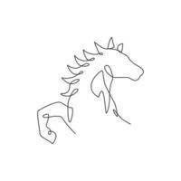 One continuous line drawing of luxury horse head for corporation logo identity. Equine wild mammal animal symbol concept. Modern single line draw graphic design vector illustration