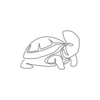 One continuous line drawing of wild desert tortoise for wildlife reserve logo identity. Ancient land reptile animal mascot concept for environment organization. Single line draw design illustration vector