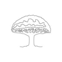 Single one line drawing of beauty and exotic socotra dragon tree. Decorative umbrella shape tree for greeting post card. Tourism and travel. Modern continuous line draw design vector illustration