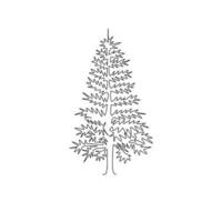 Single continuous line drawing of beauty and exotic pine tree. Decorative pinus for greeting post card. Beauty place holiday vacation concept. Modern one line draw design graphic vector illustration