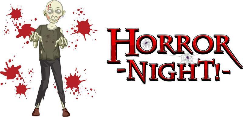 Horror Night text design with creepy zombie