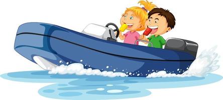 Couple kids on dinghy boat vector