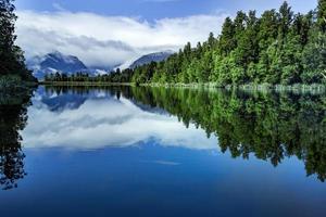 beautiful scenic of lake matheson most popular traveling destination in west coast southland on new zealand photo