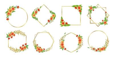 Set of watercolor floral frame for wedding monogram logo vector