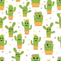 Cactuses with eyes funny seamless pattern vector