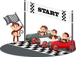 Soap Box Derby with monkey racing drivers vector