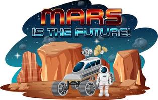 Mars is the future logo design with astronaut on planet vector