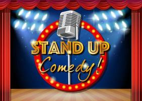 Stand up comedy banner con fondo de cortinas rojas vector