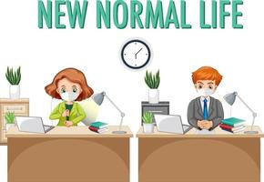 New Normal Life with officer working social distancing vector