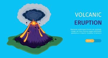 banner horizontal de erupción de volcán vector