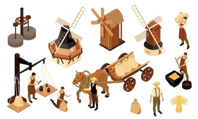 Windmill Isometric Icon Set