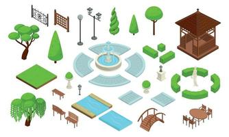 diseño de paisaje parque isométrico constructor conjunto de iconos vector