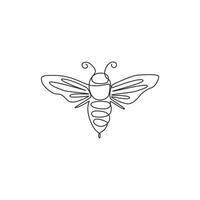 Single continuous line drawing of decorative bee for farm logo identity. Honeycomb producer icon concept from wasp animal shape. One line draw vector design graphic illustration