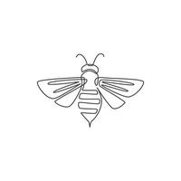 One continuous line drawing of elegant bee for company logo identity. Organic honey farm icon concept from wasp insect animal shape. Trendy single line vector draw design graphic illustration