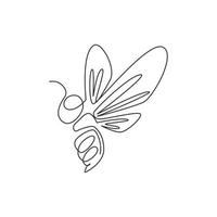 Single continuous line drawing of decorative bee for farm logo identity. Honeycomb producer icon concept from animal shape. One line vector draw design graphic illustration