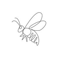 One continuous line drawing of elegant bee for company logo identity. Organic honey farm icon concept from wasp insect animal shape. Single line vector draw graphic design illustration