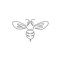 One continuous line drawing of elegant bee for company logo identity. Organic honey farm icon concept from wasp insect animal shape. Single line draw graphic design vector illustration