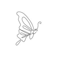 One continuous line drawing of elegant butterfly for company logo identity. Beauty salon and massage business icon concept from insect animal shape. Single line draw design graphic illustration vector
