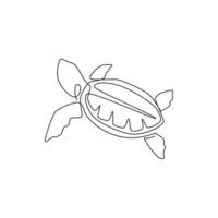 un dibujo de una sola línea de la gran tortuga para la identidad del logotipo de la empresa marina. adorable tortuga criatura reptil animal mascota concepto para la fundación de conservación. ilustración de diseño de dibujo de línea continua vector