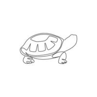 One continuous line drawing of wild desert tortoise for wildlife reserve logo identity. Ancient land reptile animal mascot concept for environment organization. Single line draw design illustration vector