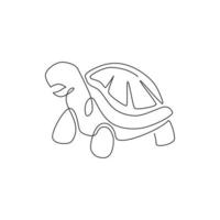 Single continuous line drawing of big tortoise for corporation logo identity. Large turtle reptile animal mascot concept for business logotype. Trendy one line draw design vector graphic illustration