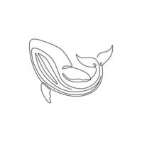 One single line drawing of big whale fish for company logo identity. Giant creature mammal animal mascot concept for conservation foundation. Continuous line draw graphic design vector illustration