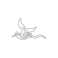 One single line drawing of big whale fish for company logo identity. Giant creature mammal animal mascot concept for conservation foundation. Continuous line draw design illustration vector graphic