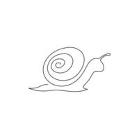 One continuous line drawing of exotic snail with spiral shell mascot concept for organic food logo identity. High nutritious escargot healthy food. Continuous line draw design vector illustration