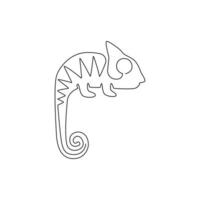 Single continuous line drawing of exotic chameleon mascot concept for reptilian zoo. Beautiful reptile animal for company logo identity. Trendy one line draw vector graphic design illustration