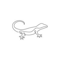 One continuous line drawing of exotic desert lizard for company logo identity. Cute desert animal mascot concept for reptile pet lover organization. Single line draw graphic design vector illustration