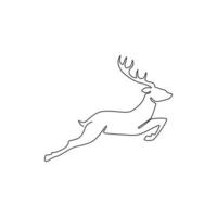 Single continuous line drawing of cute elegance deer for national zoo logo identity. Luxury buck mascot concept for animal hunting club. Dynamic one line draw design illustration graphic vector