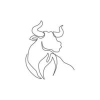 Single continuous line drawing of elegance head buffalo for multinational company logo identity. Luxury bull mascot concept for matador show. Modern one line draw design illustration vector graphic