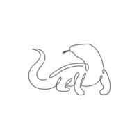 One continuous line drawing of dangerous komodo dragon for company logo identity. Wild protected reptile animal mascot concept for conservation national park. Single line draw design illustration vector