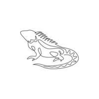 One continuous line drawing of beautiful iguana for company logo identity. Funny reptilian animal mascot concept for pet hobbyist association. Single line draw design illustration vector graphic