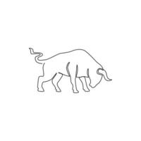 One single line drawing of elegance buffalo for conservation national park logo identity. Big strong bull mascot concept for rodeo show. Trendy continuous line draw vector graphic design illustration