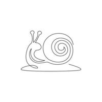 Single continuous line drawing of exotic snail with spiral shell mascot concept for organic food logo identity. High nutritious escargot healthy food. One line vector graphic draw design illustration