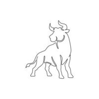 Single continuous line drawing of elegance buffalo for multinational company logo identity. Luxury bull mascot concept for matador show. Trendy one line draw vector graphic design illustration