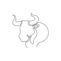 One single line drawing of elegance buffalo for conservation national park logo identity. Big strong bull mascot concept for rodeo show. Dynamic continuous line draw design vector graphic illustration