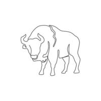 dibujo de línea continua única de bisonte americano de elegancia para la identidad del logotipo de una empresa multinacional. concepto de mascota de toro de lujo para espectáculo de matador. Ilustración gráfica de vector de diseño de dibujo de una línea de moda