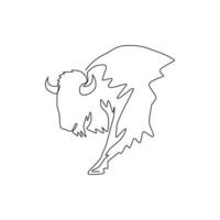 Single continuous line drawing of elegance american bison for multinational company logo identity. Luxury bull mascot concept for national park. One line draw design vector graphic illustration