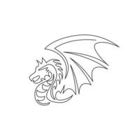 Un dibujo de una sola línea del dragón bestia aterrador para la identidad del logotipo del museo antiguo de China. concepto de mascota animal de cuento de hadas de leyenda para la antigua organización china. ilustración de diseño de dibujo de línea continua