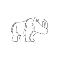 One single line drawing of strong rhinoceros for conservation national park logo identity. Big African rhino animal mascot concept for national zoo safari. Continuous line draw design illustration vector