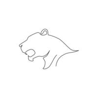 One single line drawing of wild leopard head for company business logo identity. Strong jaguar mammal animal mascot concept for national conservation park. Continuous line draw design illustration vector