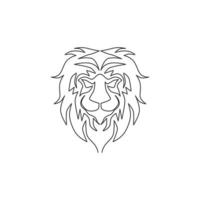 One continuous line drawing of king of the jungle, lion head for company logo identity. Strong feline mammal animal mascot concept for national safari zoo. Single line draw design vector illustration