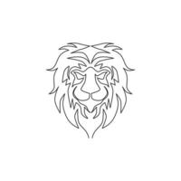 One continuous line drawing of king of the jungle, lion head for company logo identity. Strong feline mammal animal mascot concept for national safari zoo. Single line draw design vector illustration