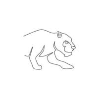Single continuous line drawing of elegant leopard for hunter team logo identity. Dangerous jaguar mammal animal mascot concept for sport club. Modern one line draw vector graphic design illustration