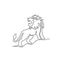 Single continuous line drawing of elegant lion for sport club logo identity. Dangerous big cat mammal animal mascot concept for game club. Trendy one line draw vector graphic design illustration