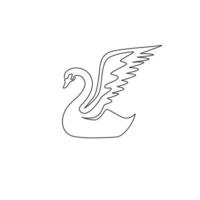 One continuous line drawing of beautiful swan for wedding organizer logo identity. Adorable goose animal mascot concept for elegant marriage invitation card. Single line draw design illustration vector