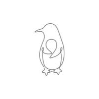 One single line drawing of fun cute penguin for company business logo identity. North pole bird mascot concept for national zoo park. Modern continuous line graphic vector draw design illustration